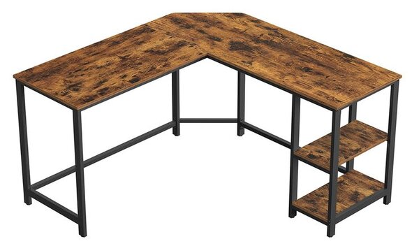 Rohový kancelársky stôl s dvoma policami, industriálny štýl, Songmics