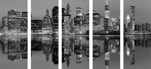 5-dielny obraz mesto Manhattan v čiernobielom prevedení