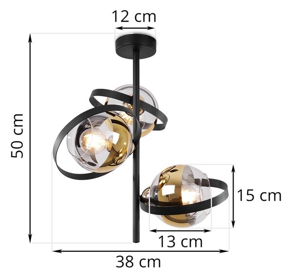 Stropné svietidlo Asturia Ring, 3x zlaté/transparentné sklenené tienidlo, B/G