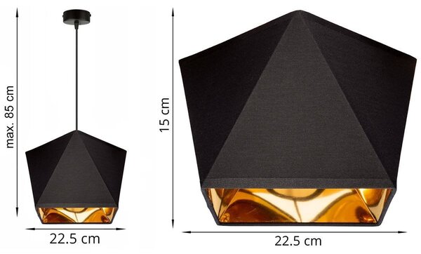 Závesné svietidlo Diamond Gold, 1x čierne/zlaté textilné tienidlo