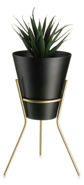 KOVOVÝ KVETINÁČ SO STOJANOM LOFT 24X16 CM ČIERNA/ZLATÁ