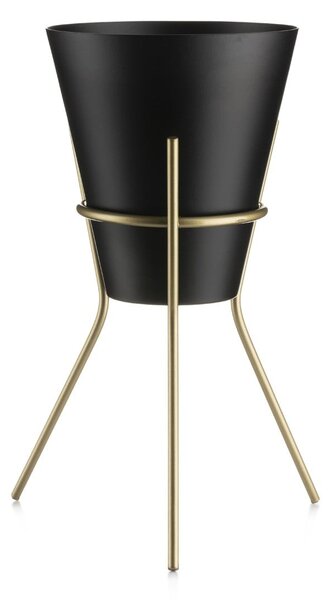 KOVOVÝ KVETINÁČ SO STOJANOM LOFT 24X16 CM ČIERNA/ZLATÁ