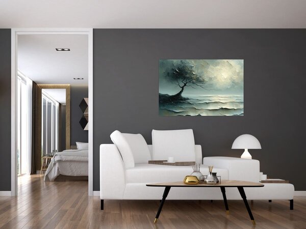 Obraz - Olejomaľba stromu s oceánom (90x60 cm)