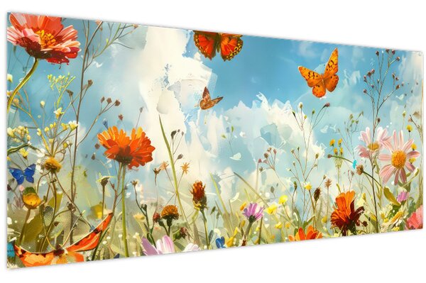 Obraz - Motýle na letnej lúke (120x50 cm)