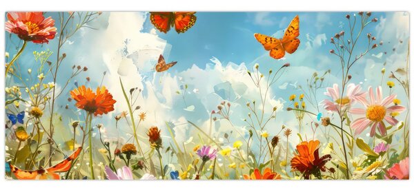 Obraz - Motýle na letnej lúke (120x50 cm)
