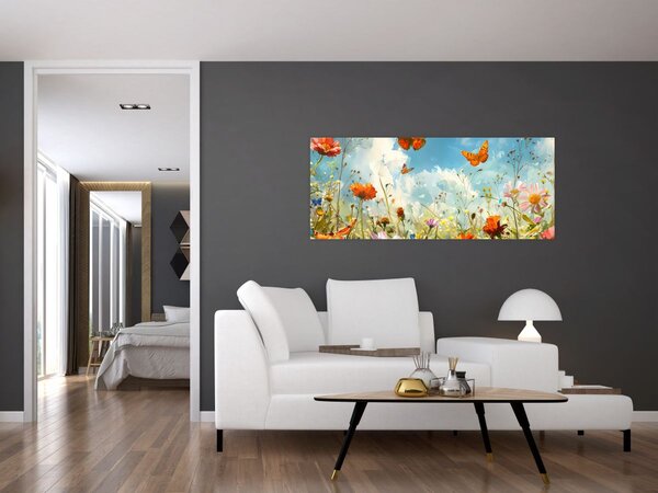 Obraz - Motýle na letnej lúke (120x50 cm)