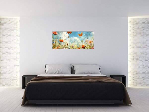 Obraz - Motýle na letnej lúke (120x50 cm)