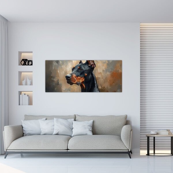 Obraz - Portrét Dobermana (120x50 cm)