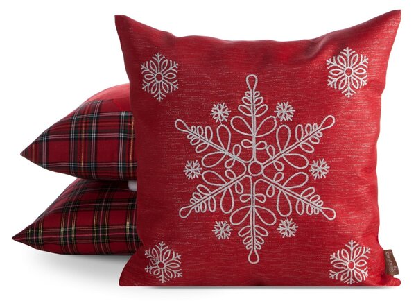 VIANOČNÁ DEKORAČNÁ OBLIEČKA NA VANKÚŠ SNOWFLAKE 45X45 CM ČERVENÁ