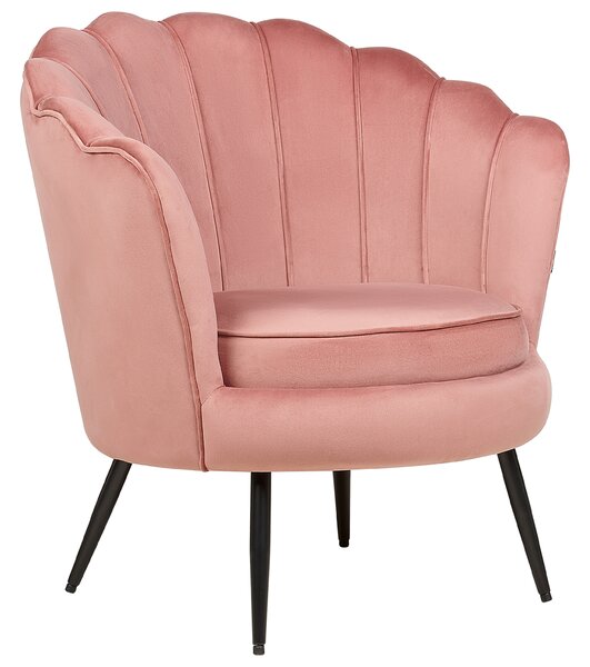 Kreslo ružové zamat moderný tvar kovové nohy retro glamour štýl obývacia izba