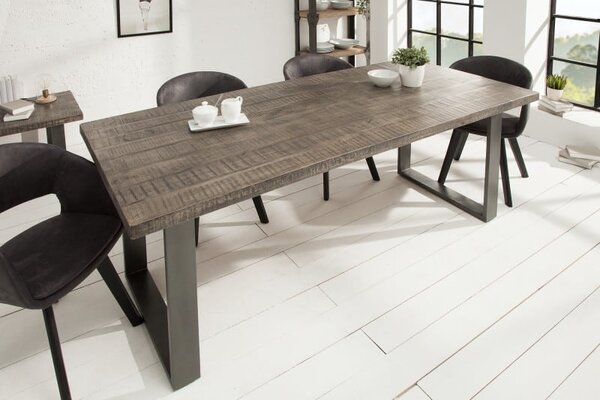 Drevený sivý jedálenský stôl Iron Craft 90 x 200 cm – 45 mm »