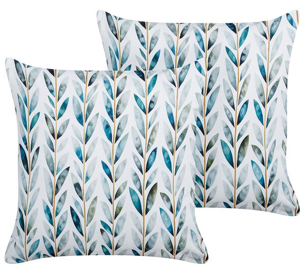 Sada 2 záhradných vankúšov biela a zelená polyester 45 x 45 cm štvorcový vzor listov s motívom moderný dizajn dekoračný vankúš