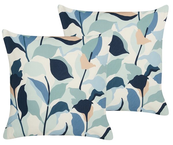 Sada 2 záhradných vankúšov modrá polyester 45 x 45 vzor listov moderný štýl vonkajšie dekorácie vodoodolné