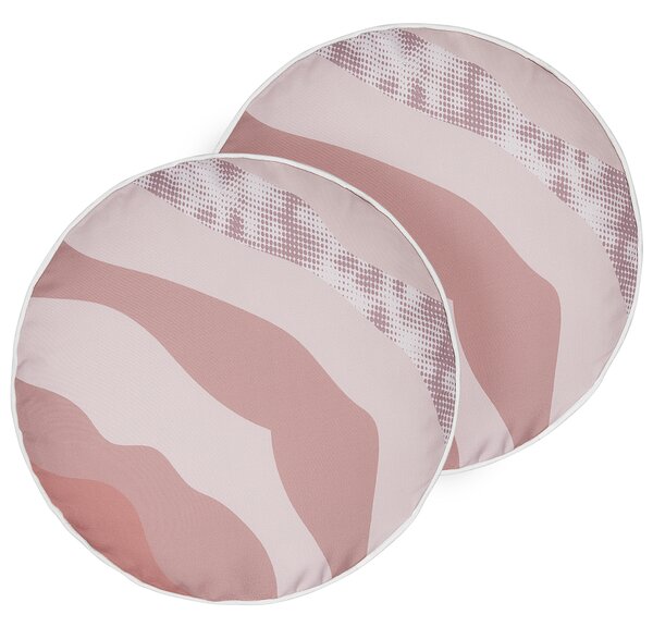 Sada 2 záhradných vankúšov ružová polyester ⌀ 40 cm abstraktný vzor moderný štýl vonkajšie dekorácie vodoodolné