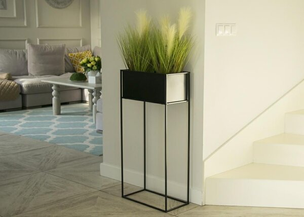 KOVOVÝ KVETINÁČ SO STOJANOM RECT 90X24X44 CM ČIERNA