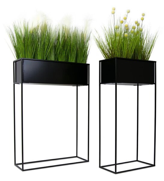 KOVOVÝ KVETINÁČ SO STOJANOM RECT 90X24X44 CM ČIERNA