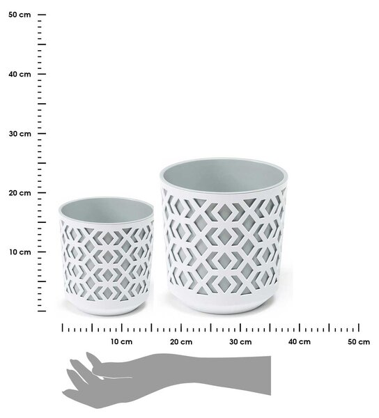 PLASTOVÝ KVETINÁČ ETNIC SADA 2KS 14,8X13,9 CM+20,1X19,5 CM BIELA