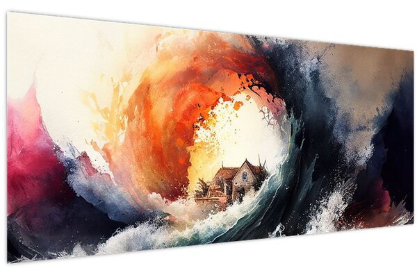 Obraz - Vo víre povodne, akvarel (120x50 cm)