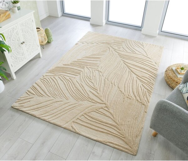 Béžový vlnený koberec Flair Rugs Lino Leaf, 160 x 230 cm