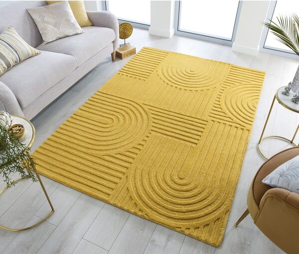 Žltý vlnený koberec Flair Rugs Zen Garden, 160 x 230 cm