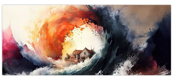 Obraz - Vo víre povodne, akvarel (120x50 cm)