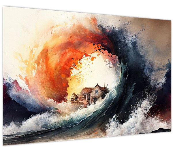 Obraz - Vo víre povodne, akvarel (90x60 cm)