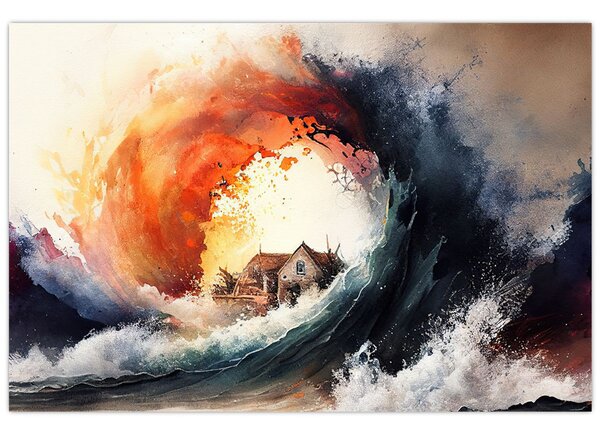 Obraz - Vo víre povodne, akvarel (90x60 cm)