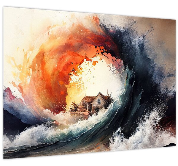 Obraz - Vo víre povodne, akvarel (70x50 cm)