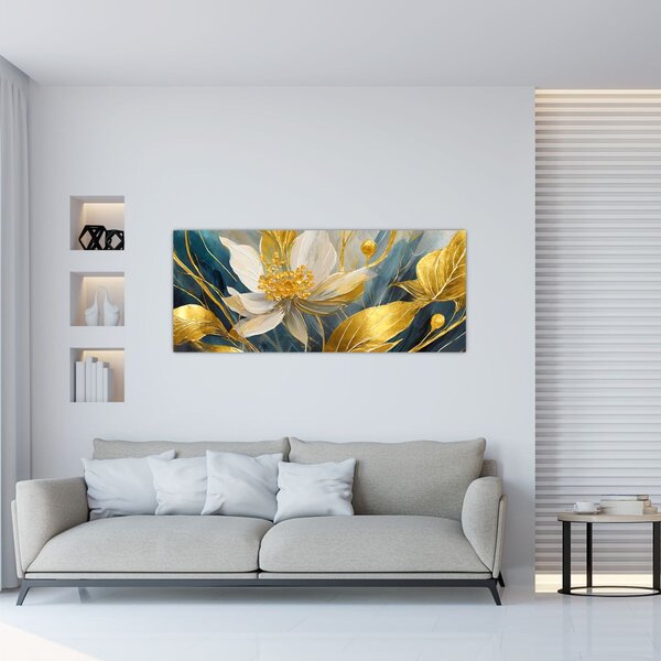 Obraz - Maľba zlatých kvetov (120x50 cm)