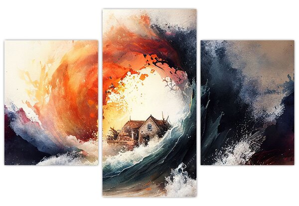 Obraz - Vo víre povodne, akvarel (90x60 cm)