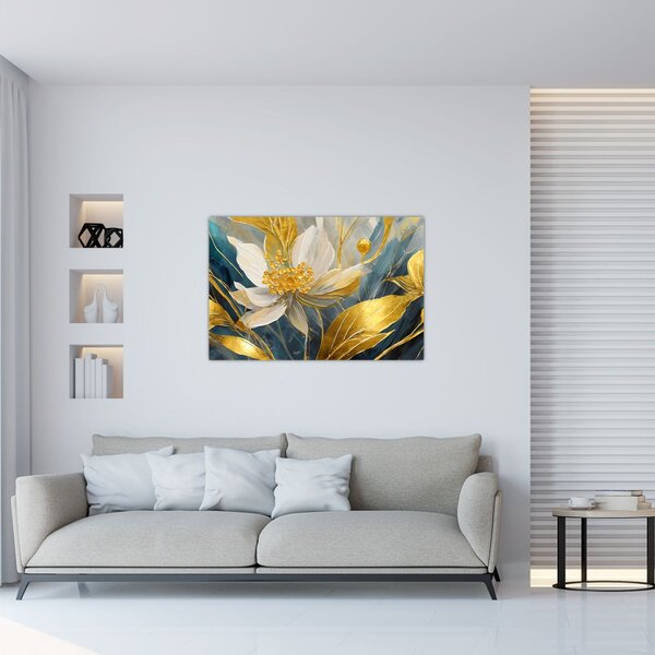 Obraz - Maľba zlatých kvetov (90x60 cm)