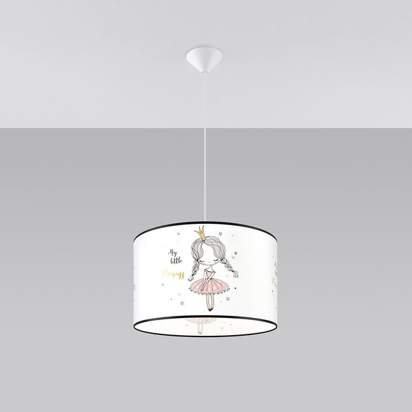 Detské závesné svietidlo Princess, 1x plastové tienidlo so vzorom, (fi 40cm)