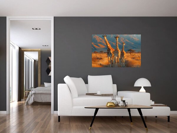 Obraz - Žirafy na pastvine (90x60 cm)