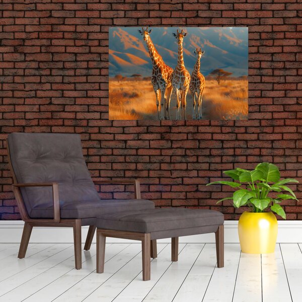 Obraz - Žirafy na pastvine (90x60 cm)