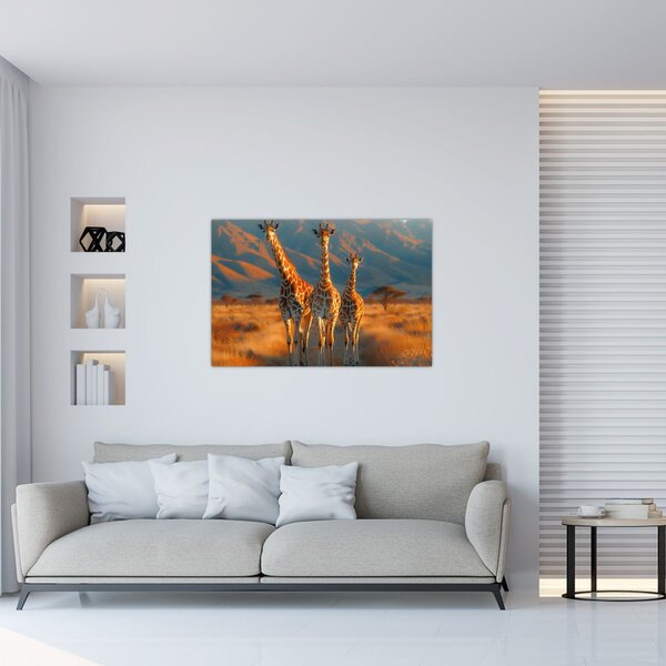 Obraz - Žirafy na pastvine (90x60 cm)
