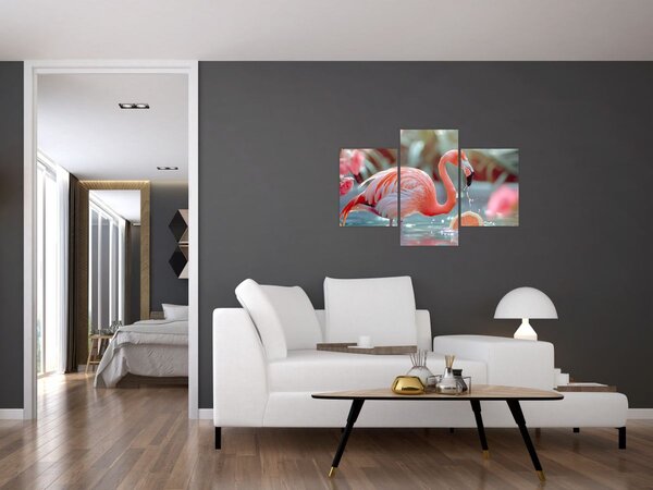 Obraz - Plameniak v jazierku (90x60 cm)
