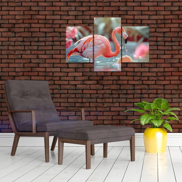 Obraz - Plameniak v jazierku (90x60 cm)
