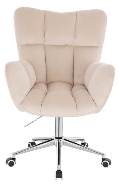 LuxuryForm DESIGN Kreslo AURORA VELUR na striebornej podstave s kolieskami - krémové