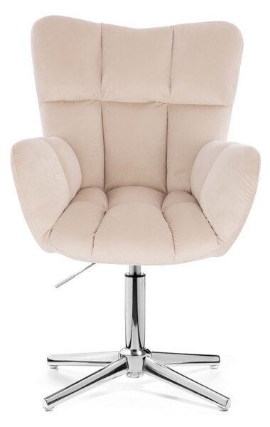 LuxuryForm DESIGN Kreslo AURORA VELUR na striebornom kríži - krémové