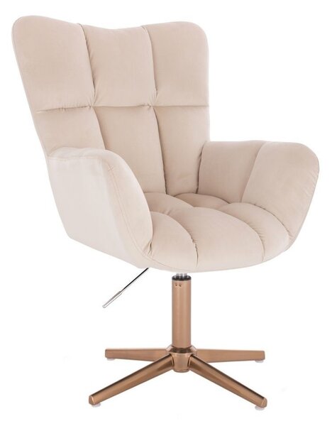 LuxuryForm DESIGN Kreslo AURORA VELUR na zlatom kríži - krémové