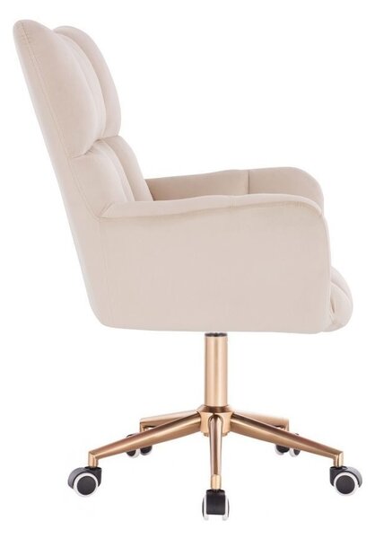 LuxuryForm DESIGN Kreslo AURORA VELUR na zlatej podstave s kolieskami - krémové