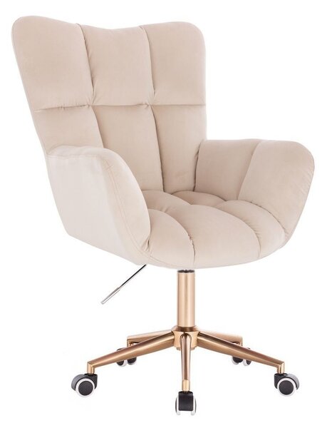 LuxuryForm DESIGN Kreslo AURORA VELUR na zlatej podstave s kolieskami - krémové