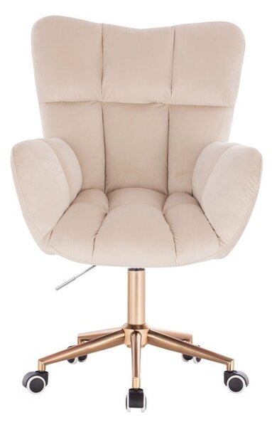 LuxuryForm DESIGN Kreslo AURORA VELUR na zlatej podstave s kolieskami - krémové