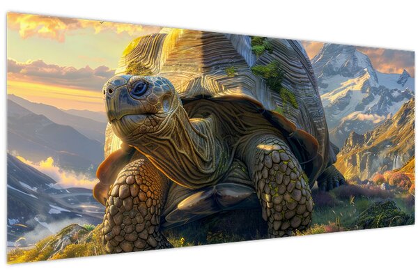 Obraz - Korytnačka a horská krajina (120x50 cm)