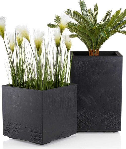 PLASTOVÝ KVETINÁČ NA KOLIESKACH BETONIQUE 40X40 CM IMITÁCIA BETÓNU ČIERNA