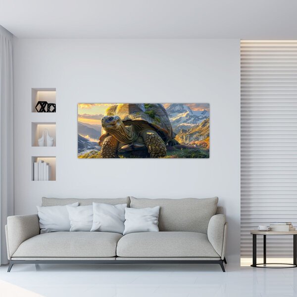 Obraz - Korytnačka a horská krajina (120x50 cm)