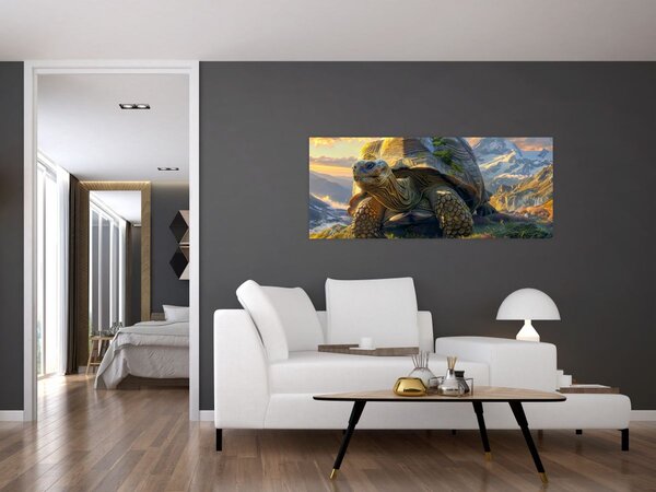 Obraz - Korytnačka a horská krajina (120x50 cm)