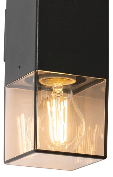 Vonkajšia nástenná lampa čierna s dymovým tienidlom 2-svetlo IP44 - Dánsko