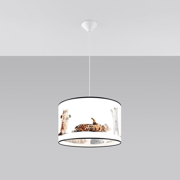 Detské závesné svietidlo Kitty, 1x plastové tienidlo so vzorom, (fi 40cm)