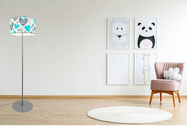 Detská stojacia lampa Heart, 1x biele textilné tienidlo so vzororm, (výber z 2 farieb konštrukcie), o, b